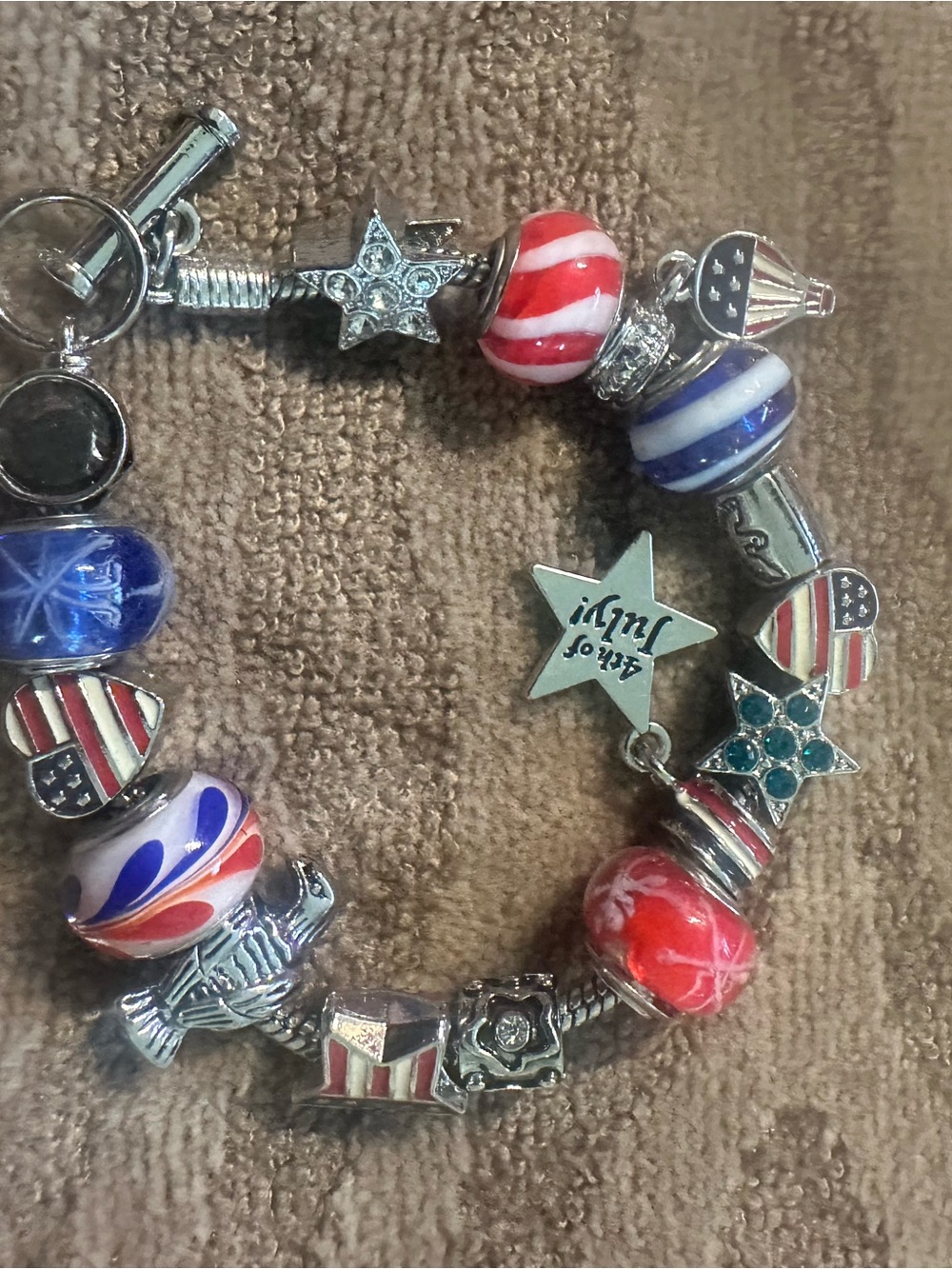 Patriotic Red, White & Blue Beaded Charm Bracelet